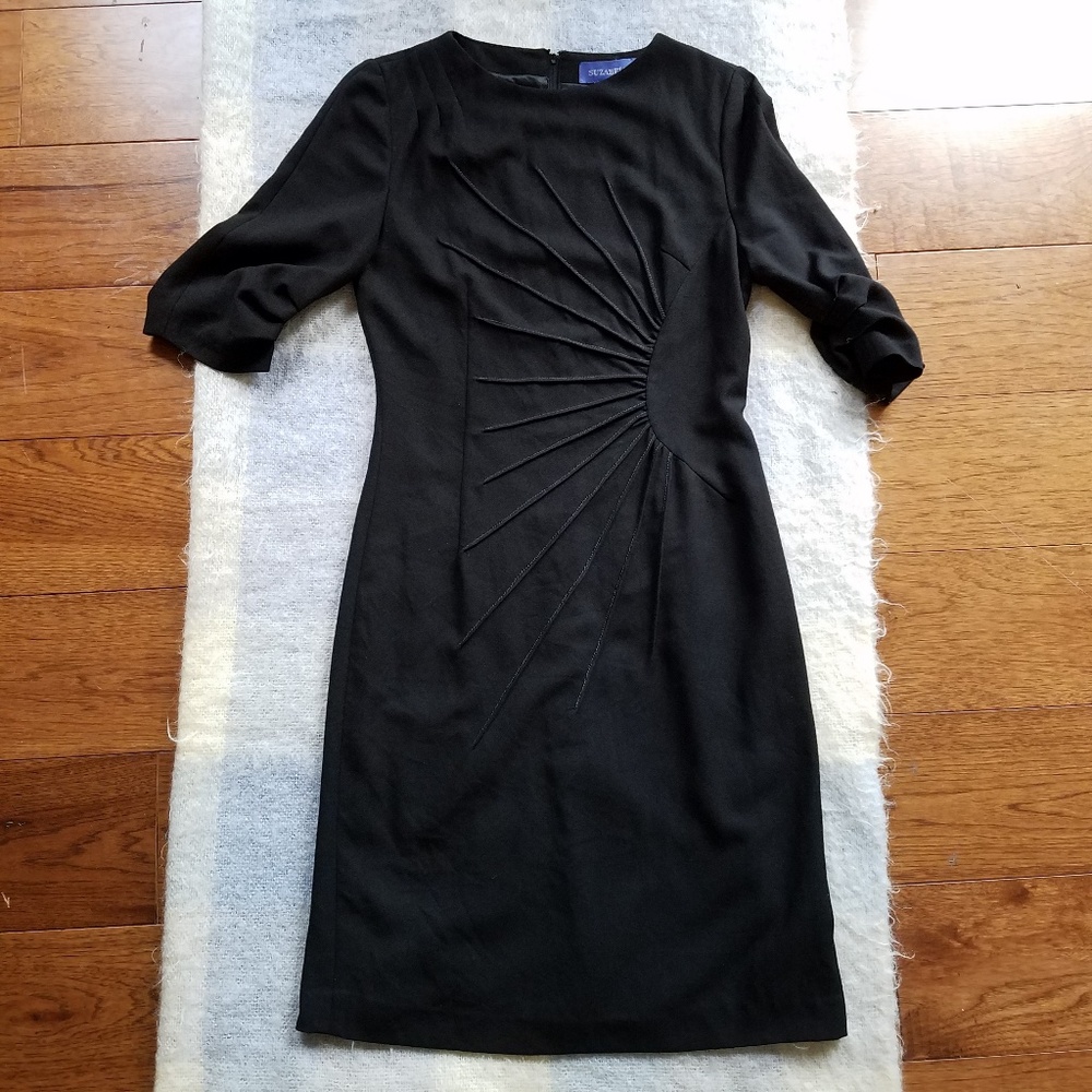 Suzabelle Black Pleated Sheath Dress